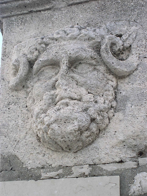Monolith stone block with protome of Jupiter-Ammon